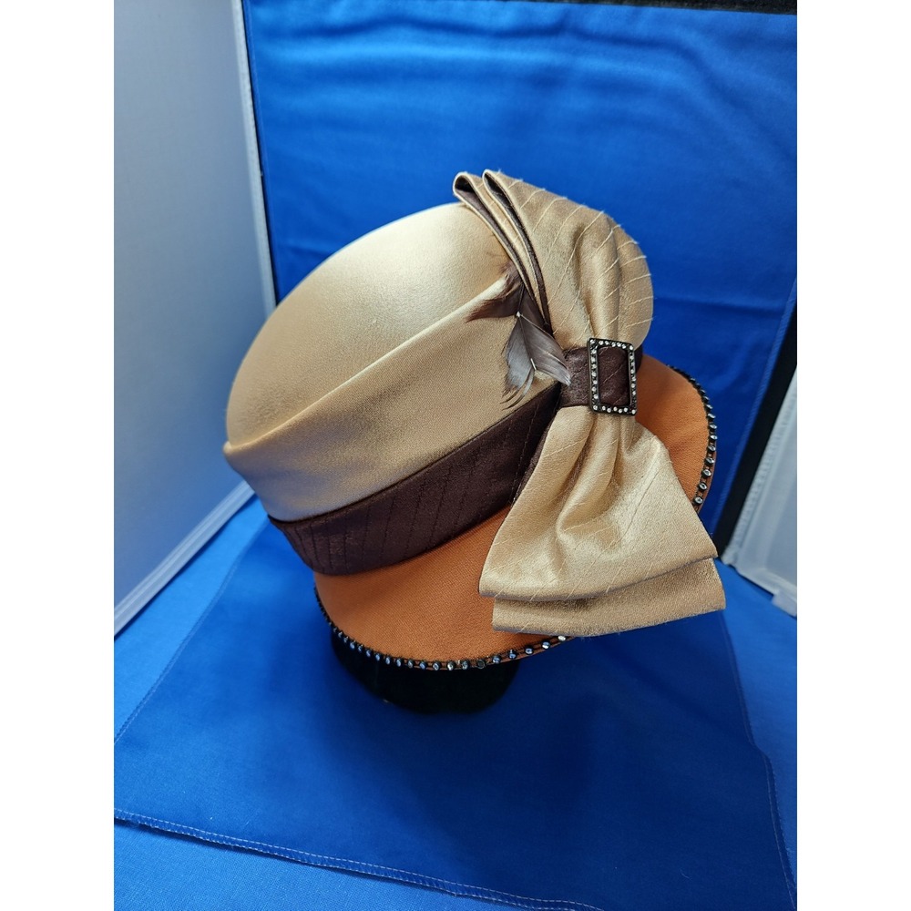 Vintage Church Derby Hat Bucket 1920s Flapper Style Big Bow Rhinestones
